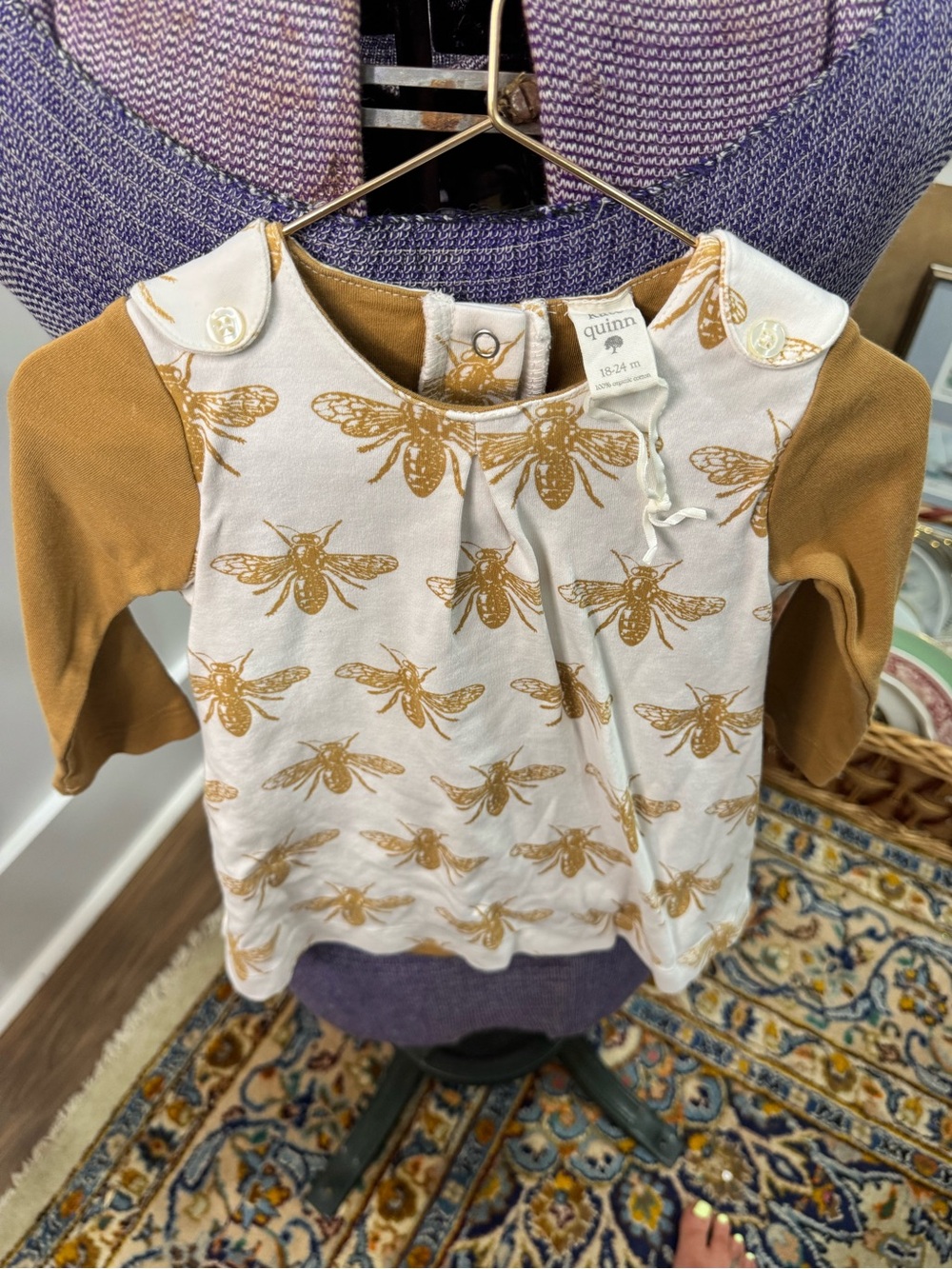 Kate Quinn Bee Print Baby Top/onesie in Mustard & Cream 18-24 months